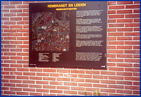 Photo of information sign on Rembrandt in Leiden, the Netherlands