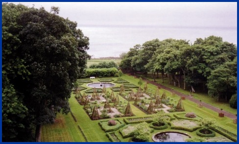 Garden and sea at Dunrobin Castle, Scotland