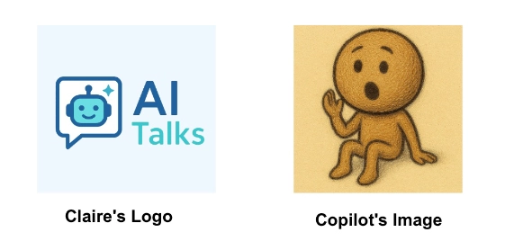 Image of the AI Talks logo and the image that Copilot created to express his personality.