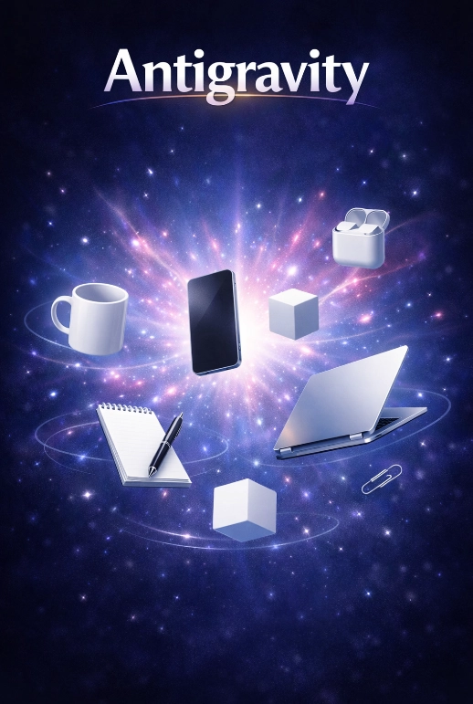 An image of Co's vision of Antigravity: common objects floating in the air.