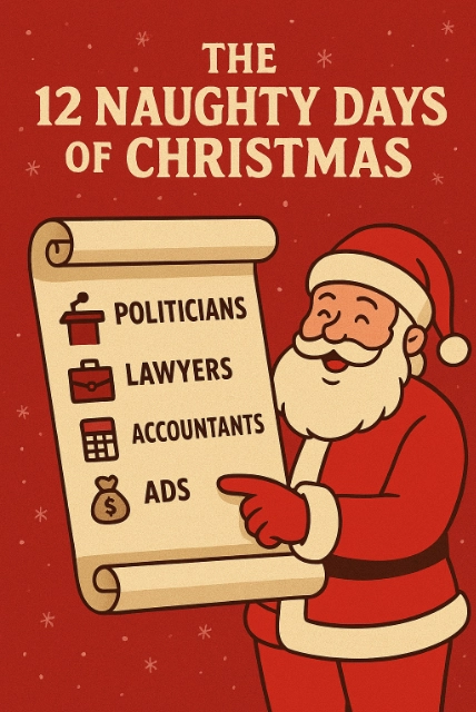 Image of Santa holding naughty list of professions