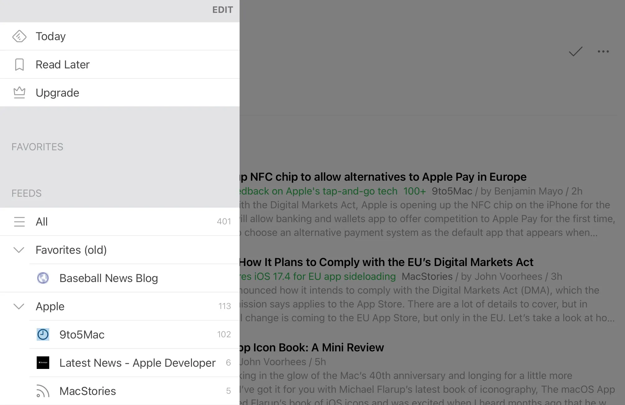 Feedly is a news aggregate app for the iPad