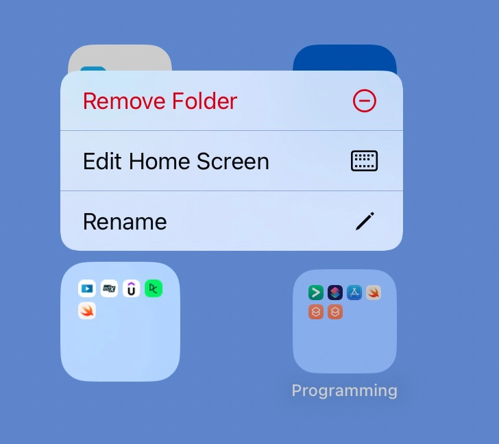 iPad folder with pop-up menu to rename app