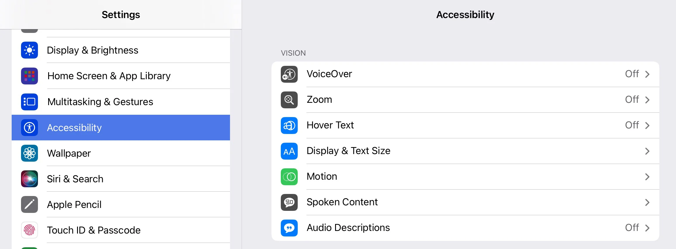 iPadOS 17 accessibility settings for vision