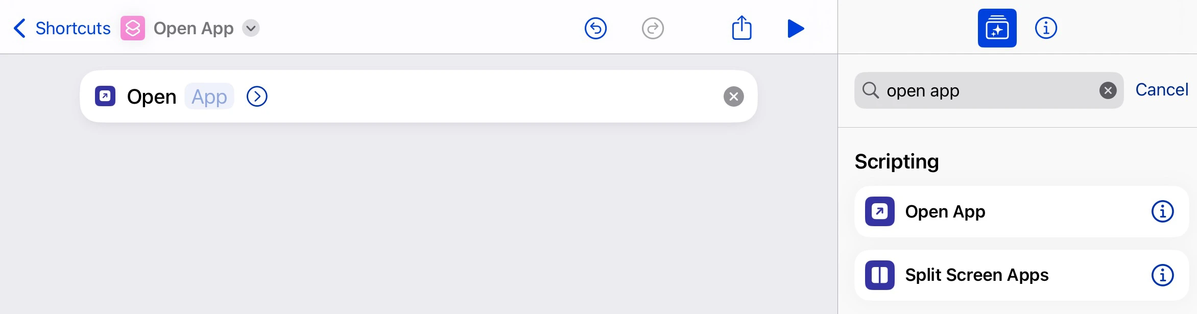 Shortcuts app main script window
