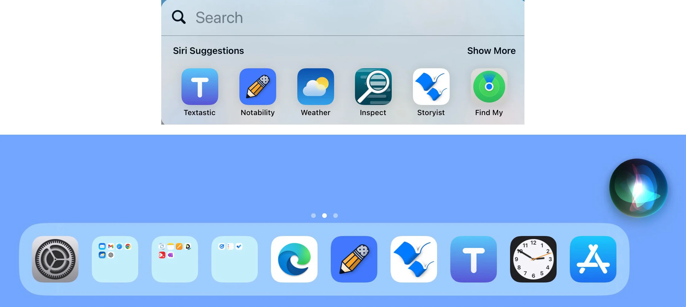 Image of Spotlight search bar and Siri icon