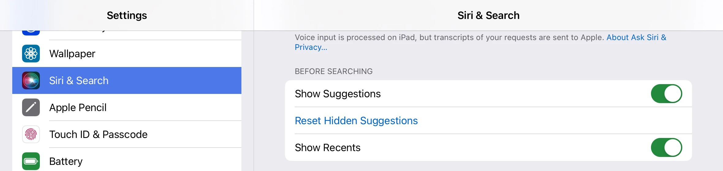 Image of settings for Spotlight