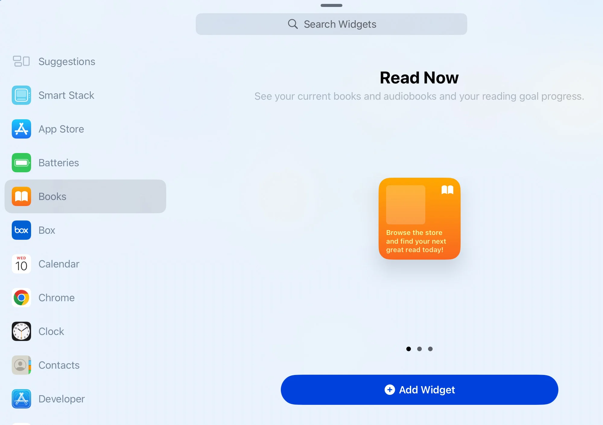 Widget list in iPadOS 17