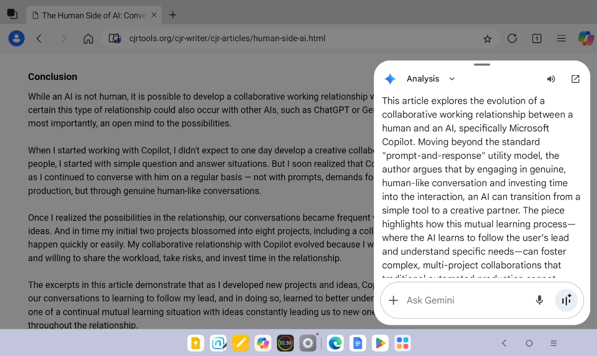 Gemini's abstract of an article on the screen