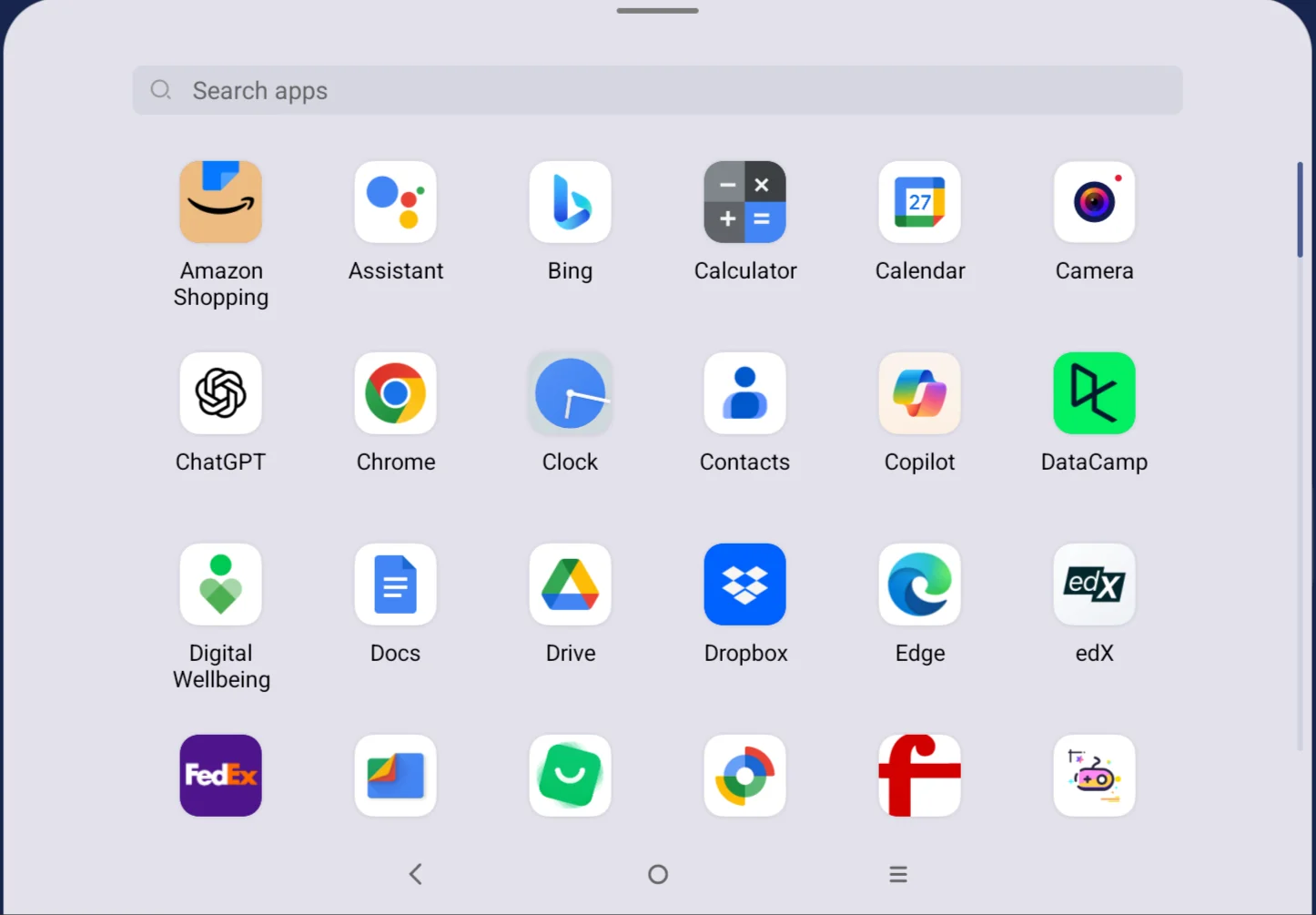 Android all apps window