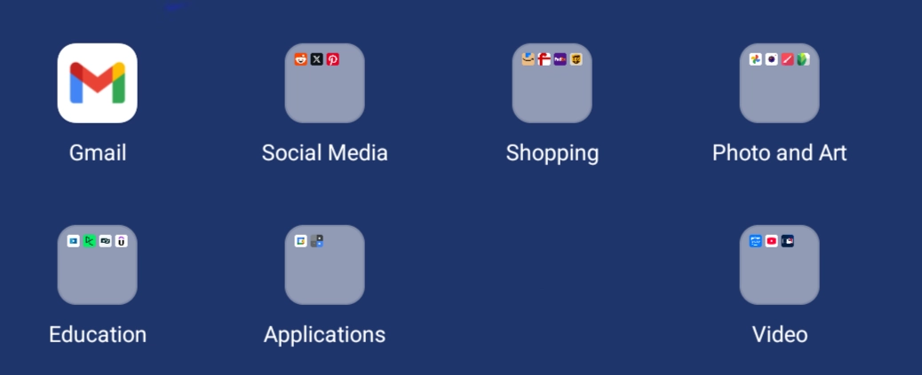 Apps on Lenovo tablet arranged in folders