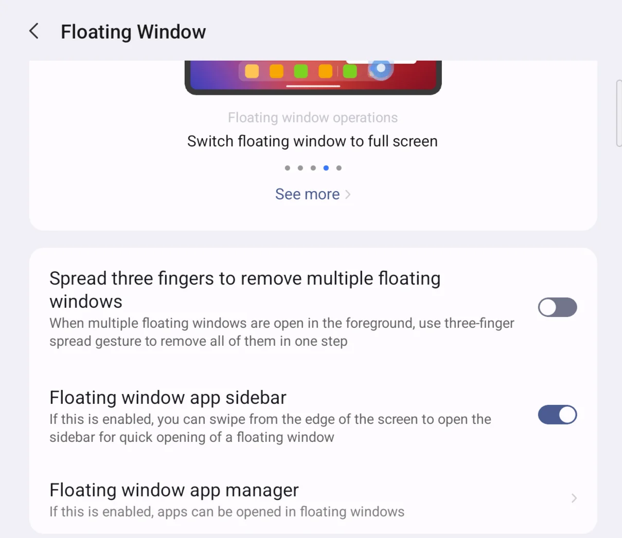 Lenovo floating window settings