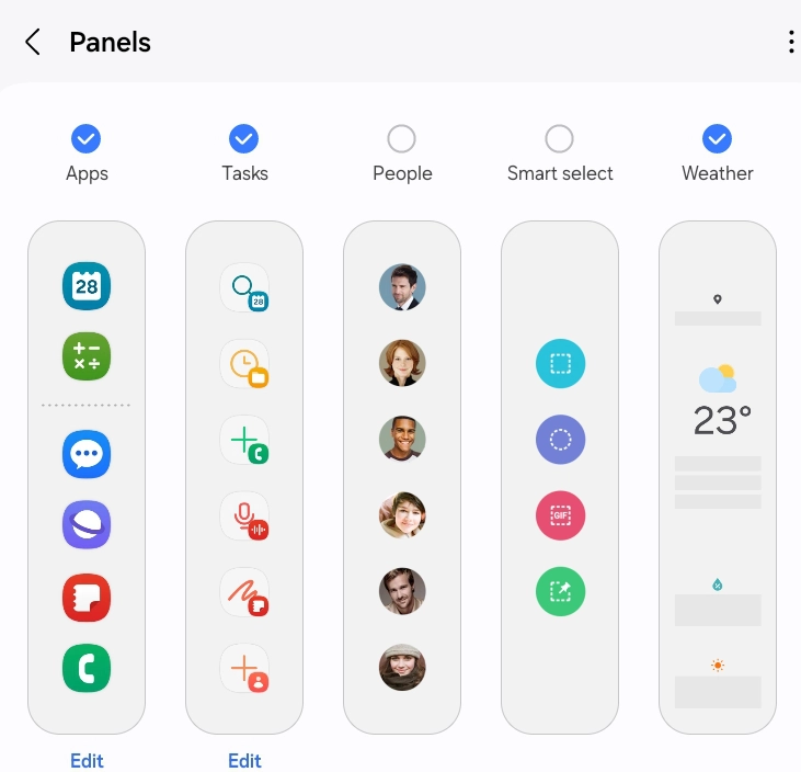 Samsung's edge panels choices