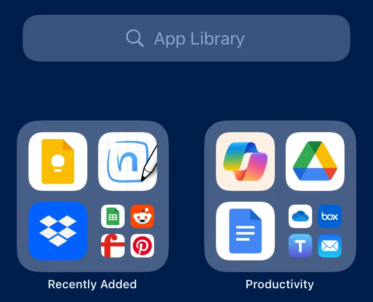 iPadOS 18 App Library with more than four apps in a folder