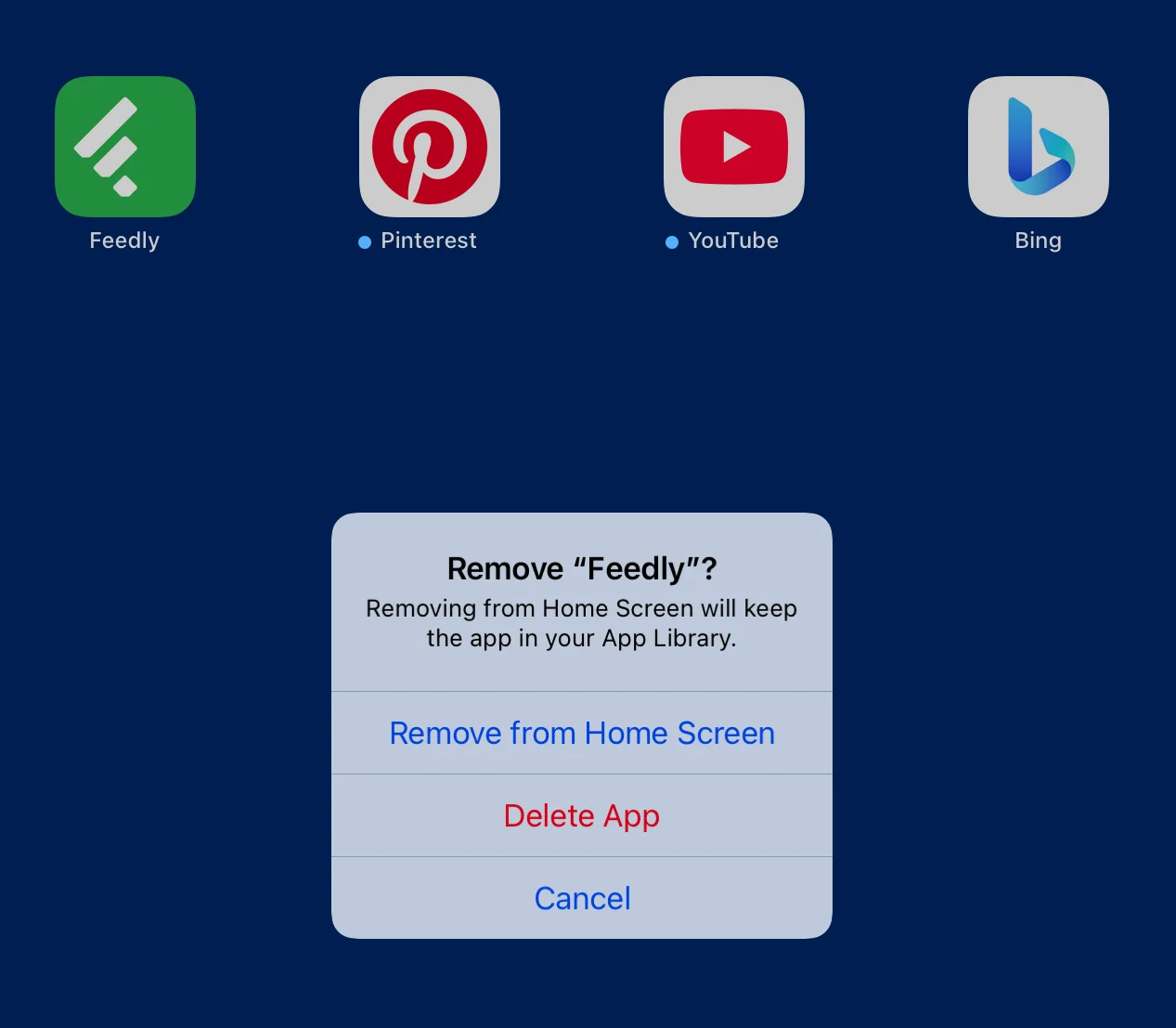 Remove an app menu